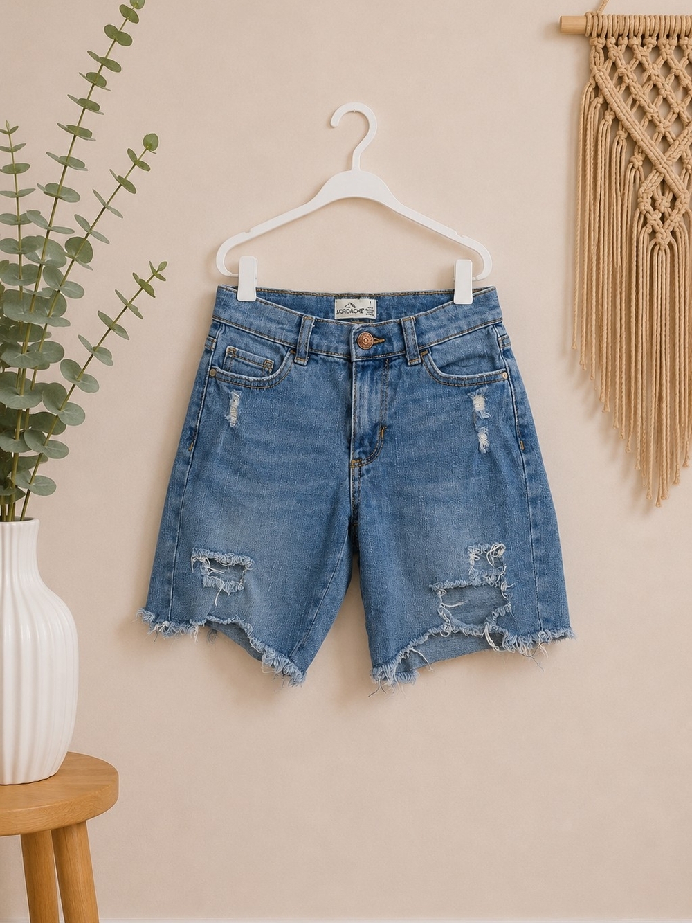 Girls Light Blue Distressed Denim Shorts